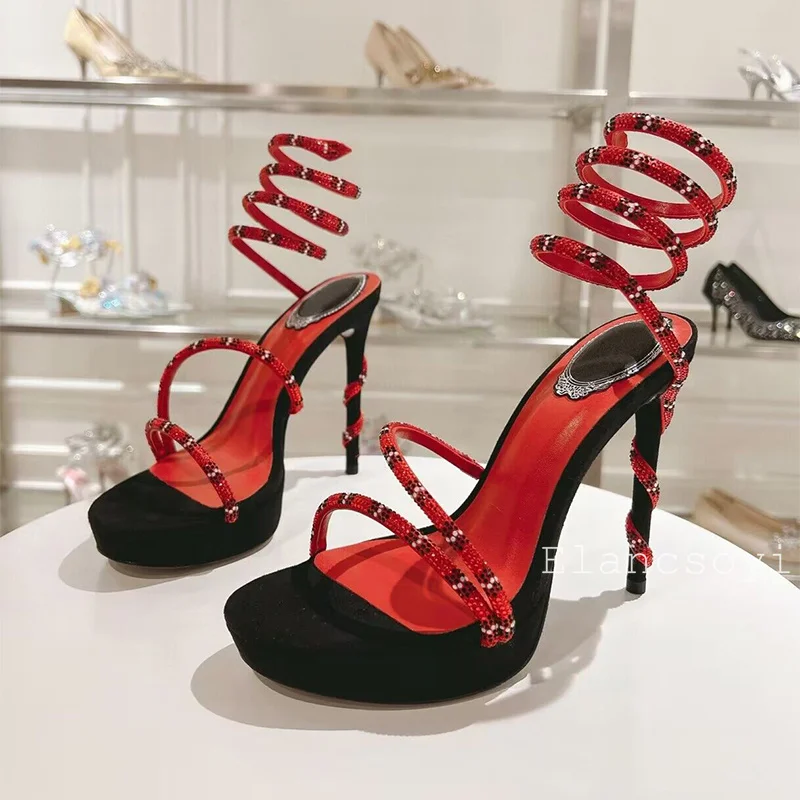 Summer Thick Soled Genuine Leather Solid Color Sandals Women's Gladiators Elastic Bands Fashionable Sandals Party Dress Shoes