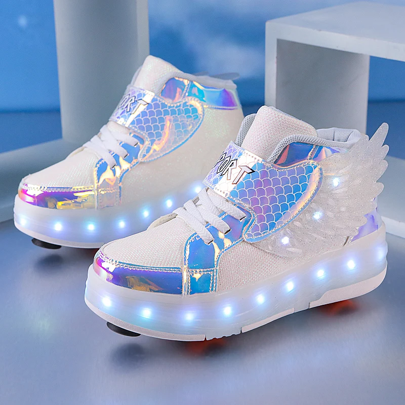 أحذية رياضية للأطفال لخريف وشتاء 2025 جديدة: أحذية مجنحة للفتيات، أحذية مضيئة وامضة للأولاد الصغار بـ 7 ألوان #6