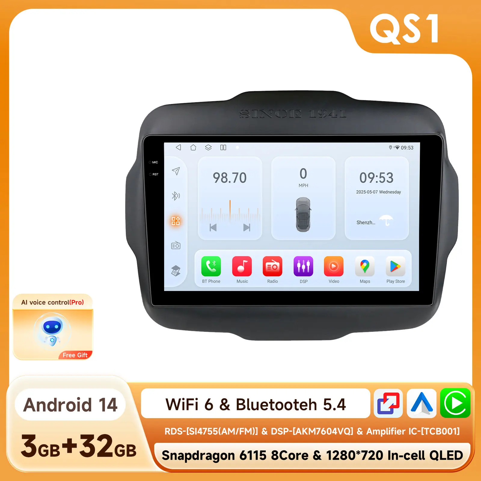 7862 Carplay 4G-Lte 9 "Autoradio Android Voor Jeep Afvallige 2016-2020 Multimediaspeler Navigatie Gps 2 Din Stereo Dsp Autoradio