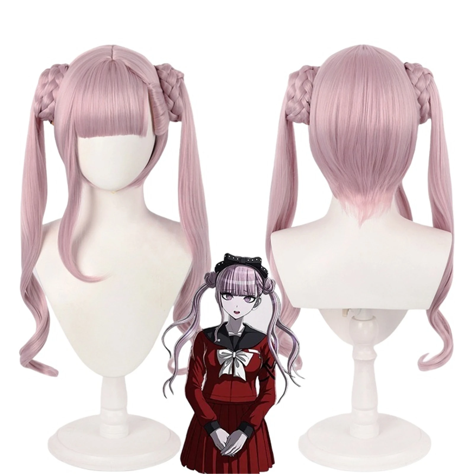 طويل مستقيم وردي فاتح بيروكات صناعية مع الانفجارات Tsukumo كاكو تأثيري ذيل حصان كليب شعر مستعار رقيق للحزب اليومي