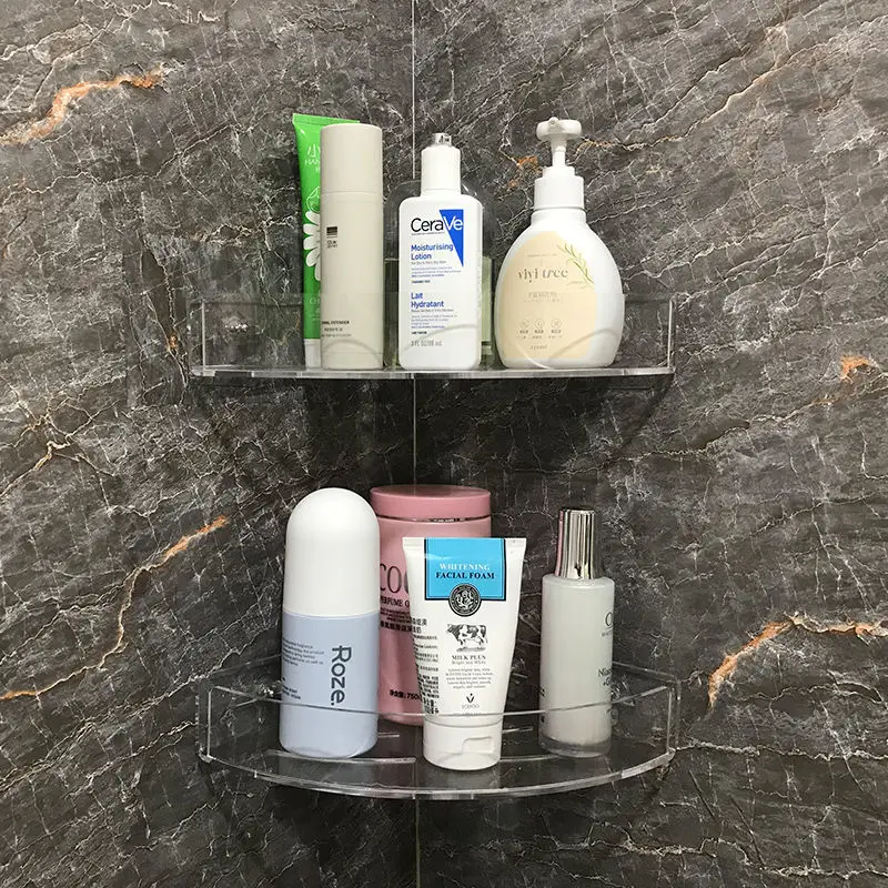 

Acrylic Corner Bathroom Shelf,Bathroom/Kitchen Clear Floating Shower Corner Shelf Soap Shampoo Holder Spice Organizer Rack