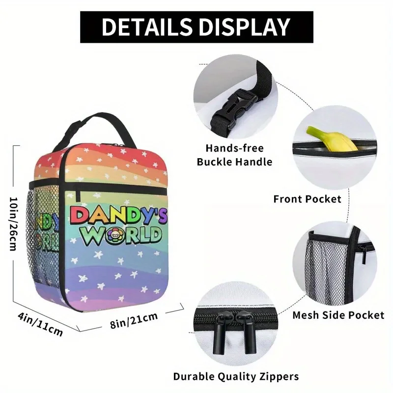 Dandy's Lunch Bag - Insulated Thermal Tote Lunch Box With Pastel Rainbow Gradient, Waterproof Oxford Fabric Cooler Bag