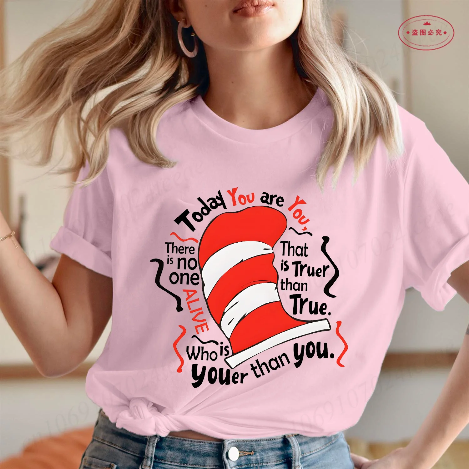 اليوم أنت تي شيرت للنساء مضحك القط في القبعة الجرافيك القمم المعلم هدية س الرقبة قصيرة الأكمام تيز الملابس النسائية