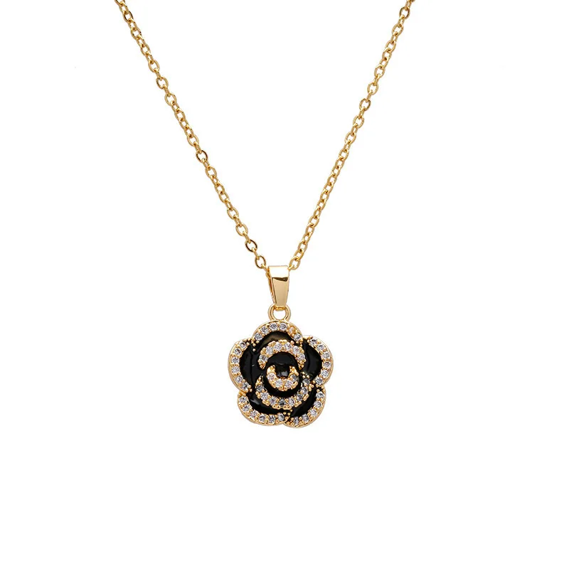 Classic French Fashion Luxury Huashan Camellia Pendant Titanium Steel Necklace Women\'s Banquet Jewelry Necklace