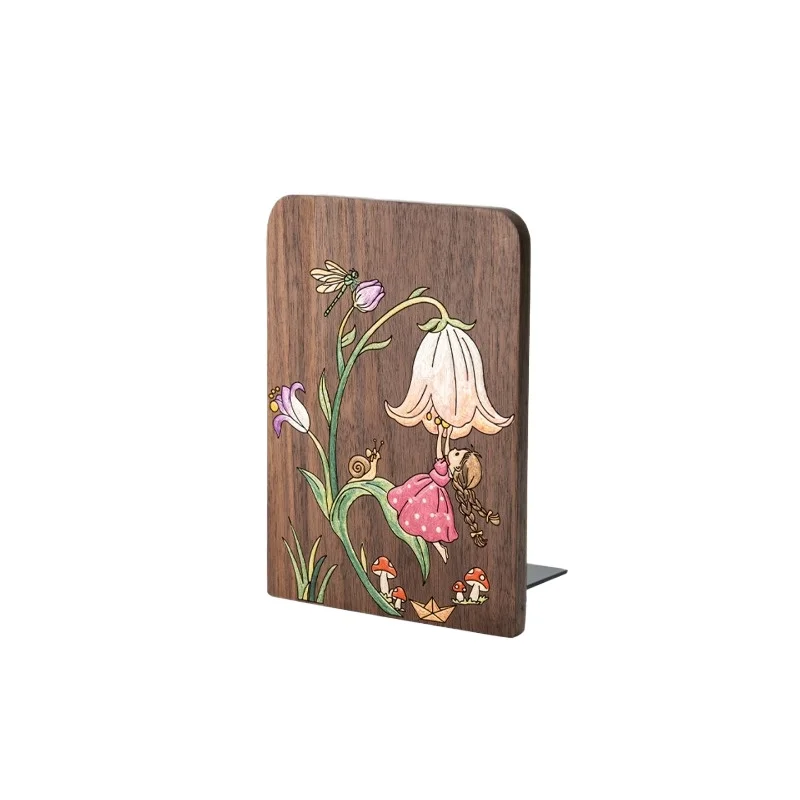 ✨ Premium Solid Black Walnut Wood Bookends Set, Chinese Hand-painted Lacquer Art Book Stopper, Elegant Aesthetic Desk Organizer