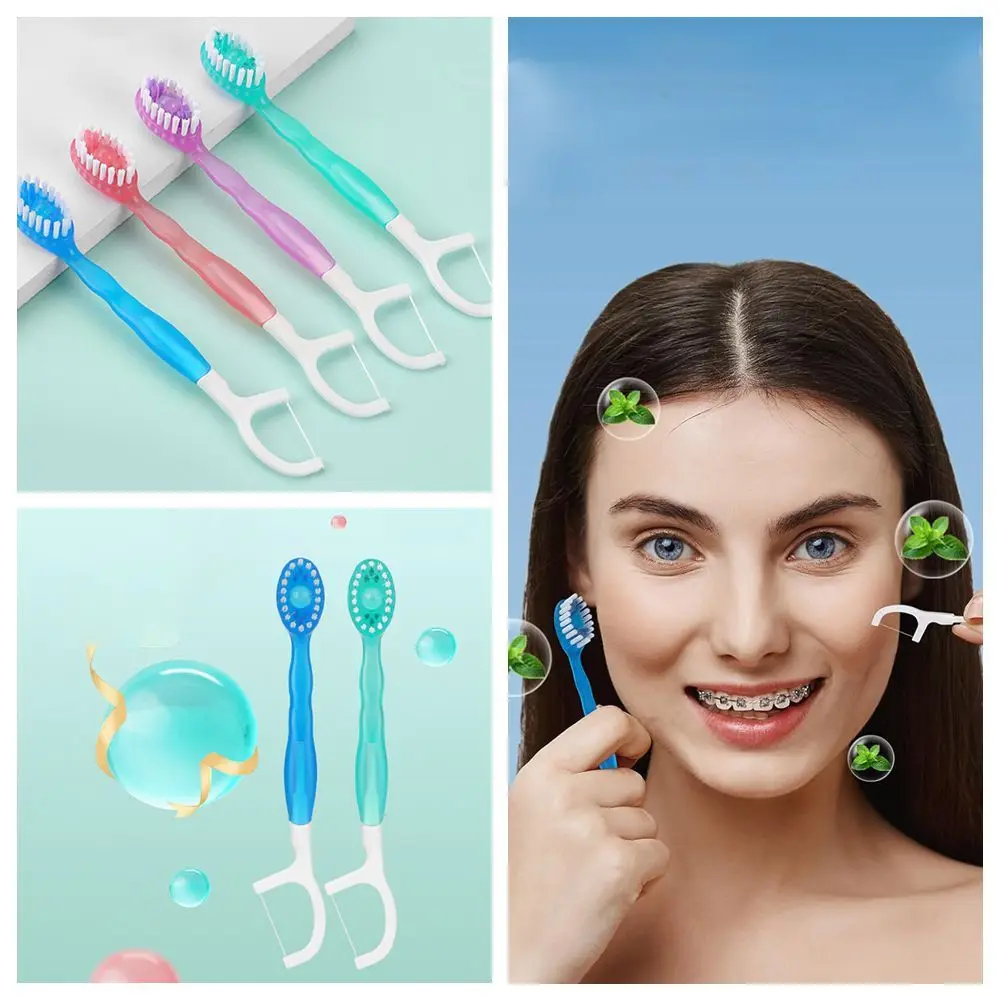 

with Freshening Bead Mini Travel Toothbrush Portable Oral Hygiene Care Toothbrushes with Floss Disposable 5 in 1