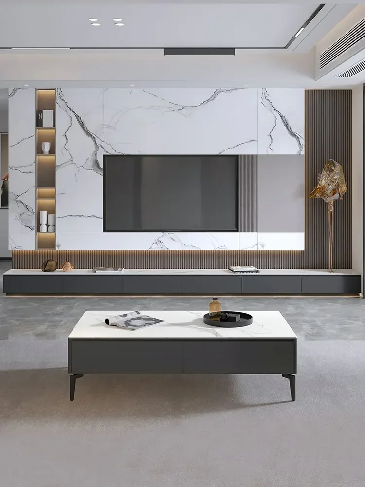 Rock platform TV cabinet tea table combination modern simple living room small apartment cabinet