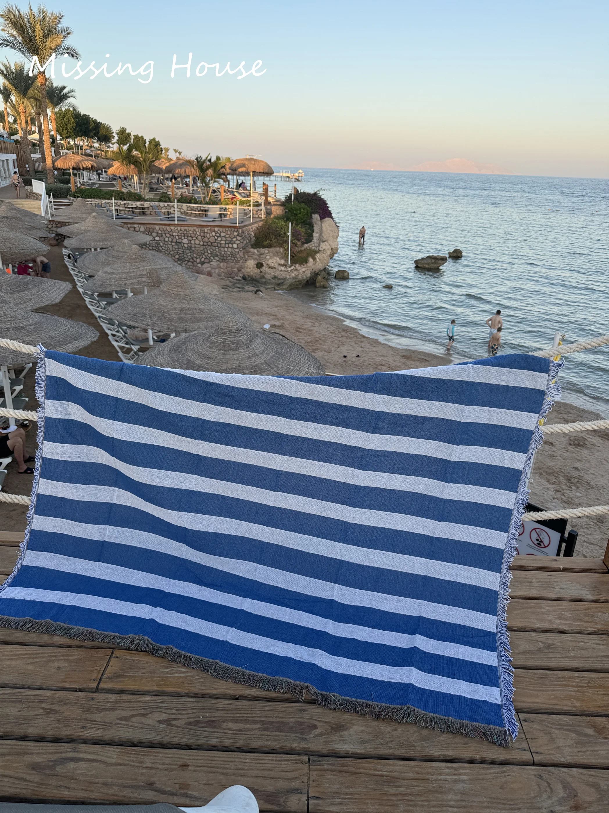

Romantic Striped Blue Navy Summer Beach Cotton Woven Blanket Tapestry Rug Home Decro Personalized Gift Sofa Cover Mat Rug