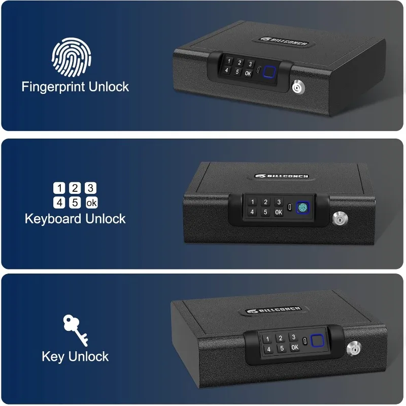 Gun Safe,Biometric Gun Safe for Pistols 3-Ways unlock Safe Fingerprint Digital PIN Key Unlock with Voice, Gun lock box for