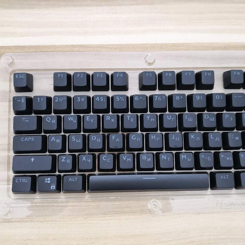 Russian Keycaps, ABS Backlit Keycaps Transparent Key Cover Cherry MX Compatible for Mechanical Keyboards, Full 104 Set