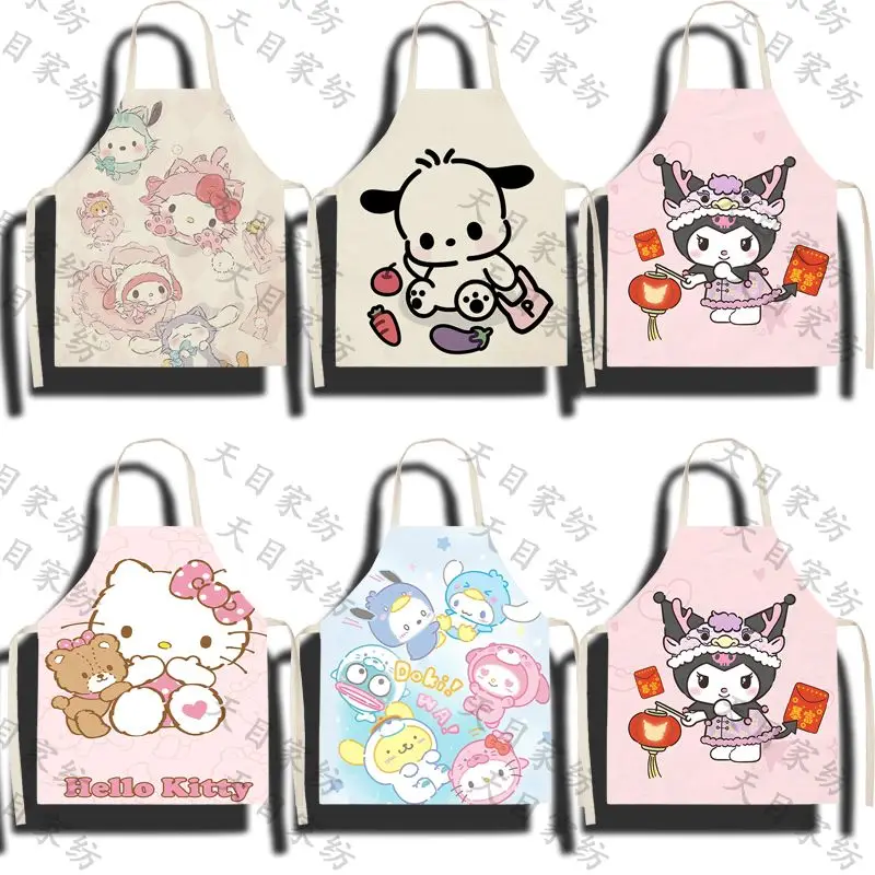 

Cute Sanrio Anime Kawaii Kuromi Cinnamon Dog Melody Apron Kitchen Cooking Baking Anti-fouling Apron Household Cleaning Tools