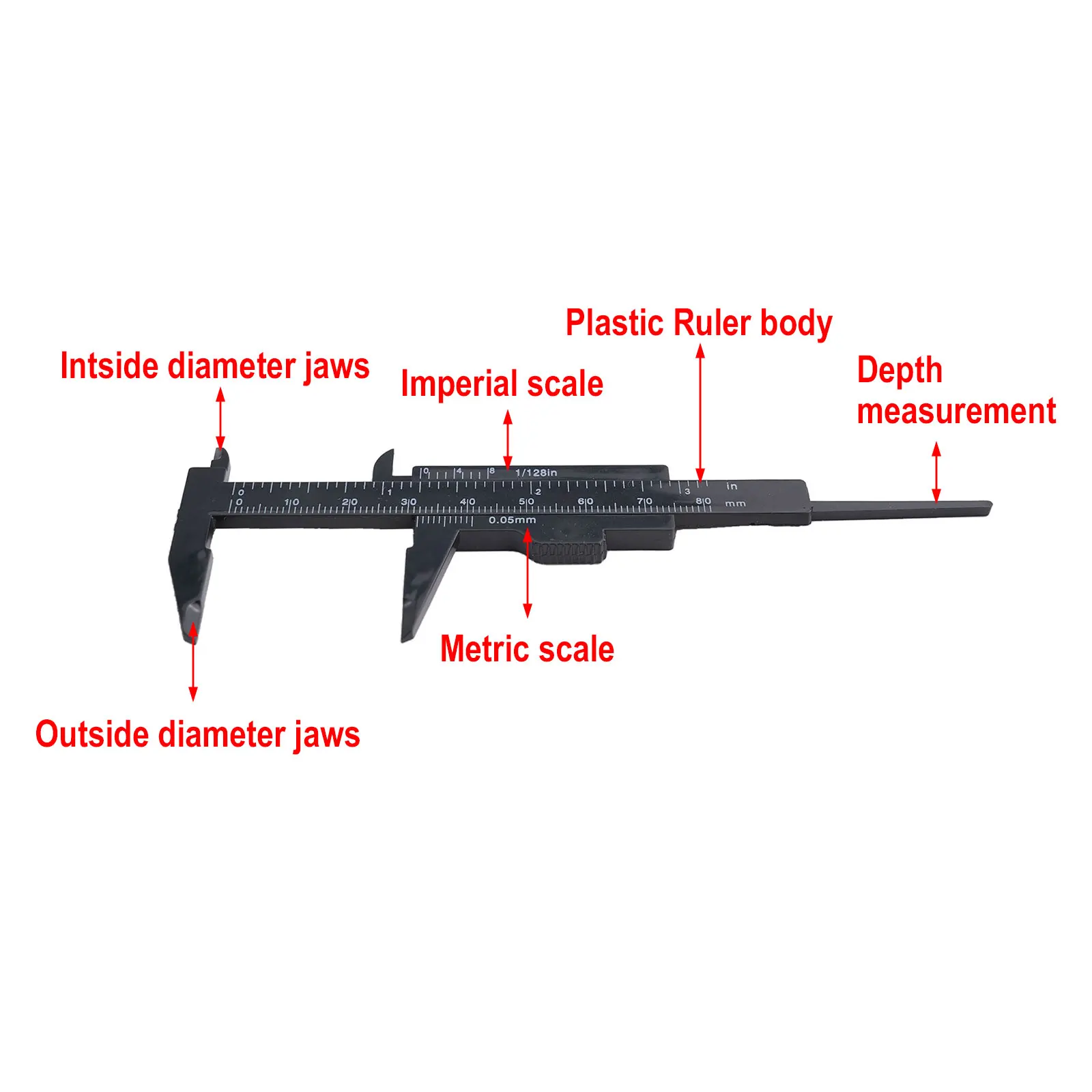 2pcs 0-80mm Double Rule Scale Plastic Vernier Caliper Gauge Micrometer Measuring Ruler Inside Diameter Depth Meter