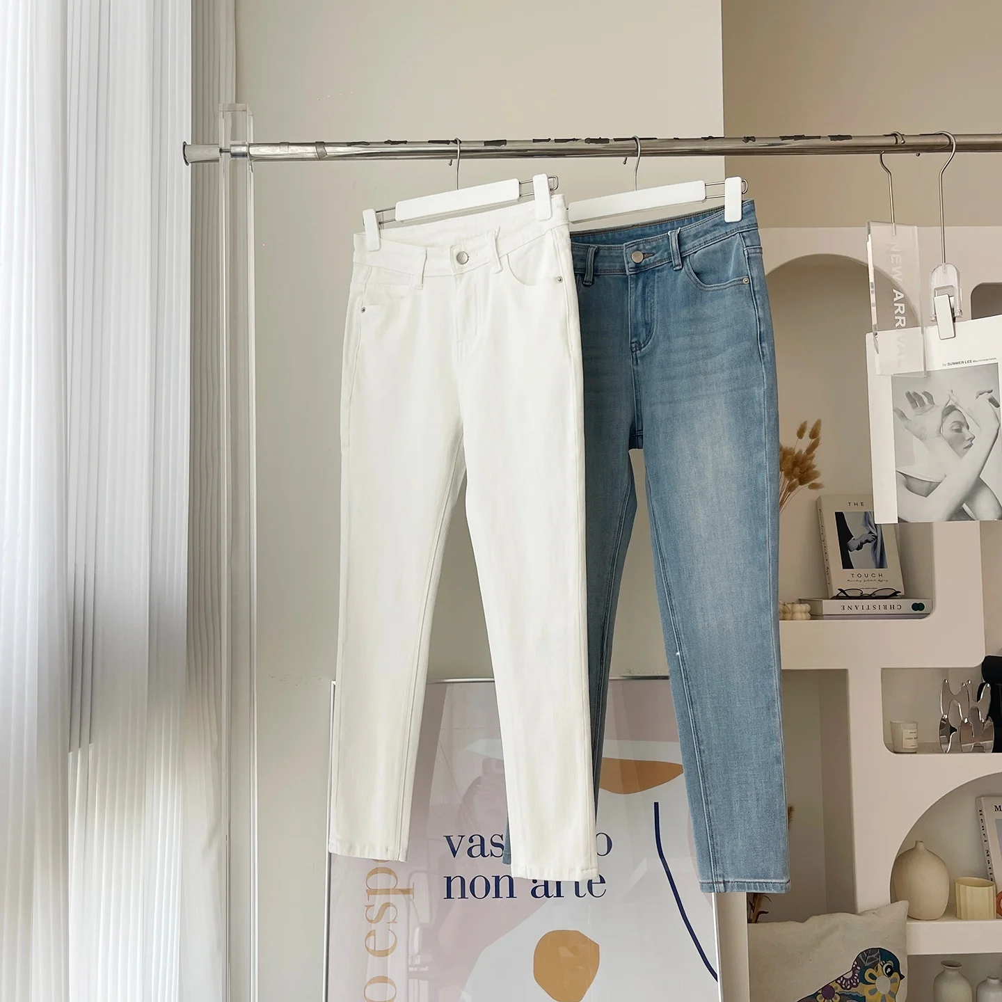 

High Waist Slim Fit Jeans Four Way Stretch Small Foot Commuter Versatile Slimming Nine Point Pants Women's Spring Summer