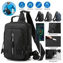 Men's Sling Crossbody Bag Anti-theft Chest Shoulder Messenger Backpack with USB Port for Outdoor Sports Traveling