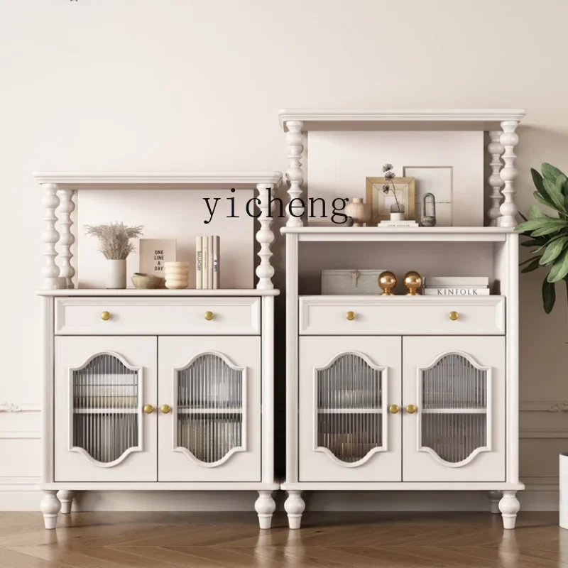 

Light Luxury Low and High Cabinet Solid Wood Storage Home Living Room Wall White Storage Cabinet
