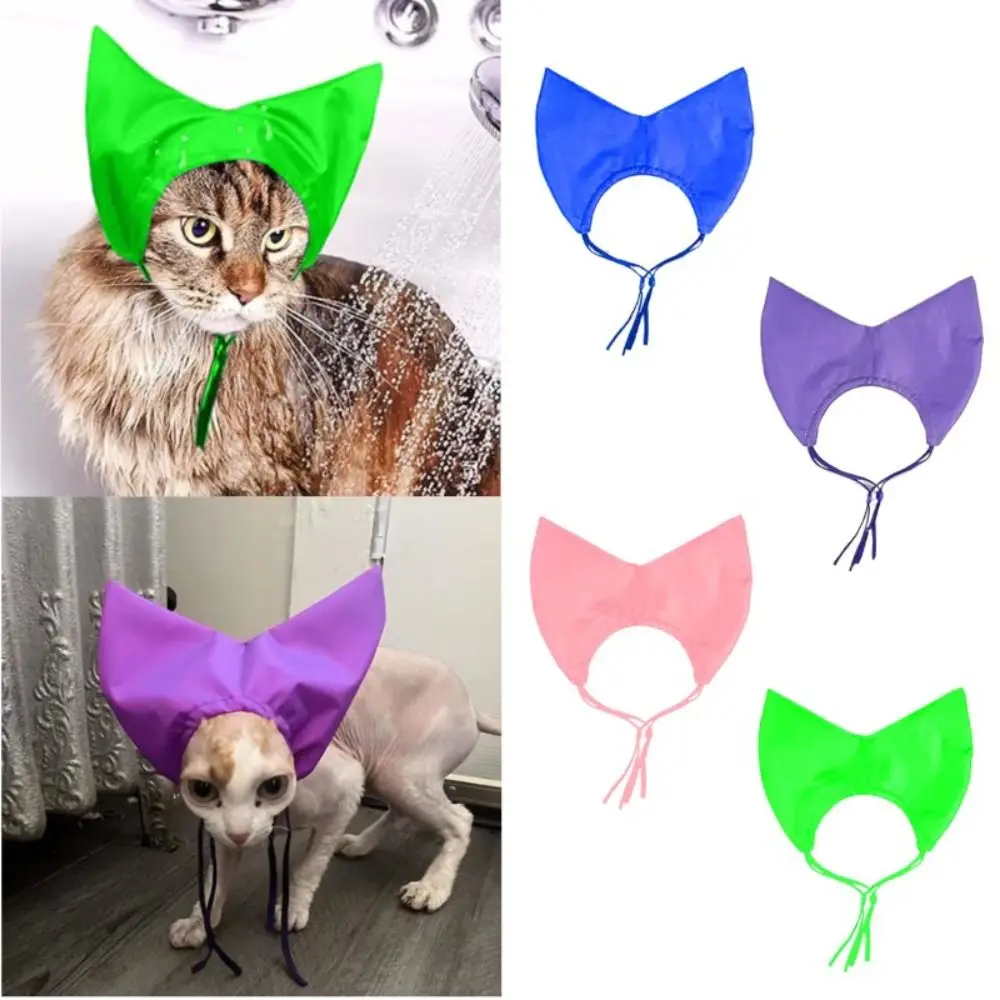 Comfortable Ear Protection Cat Shower Cap Waterproof with Ear Cover Pet Grooming Hat Adjustable Cat Bathing Protection Cap Cat