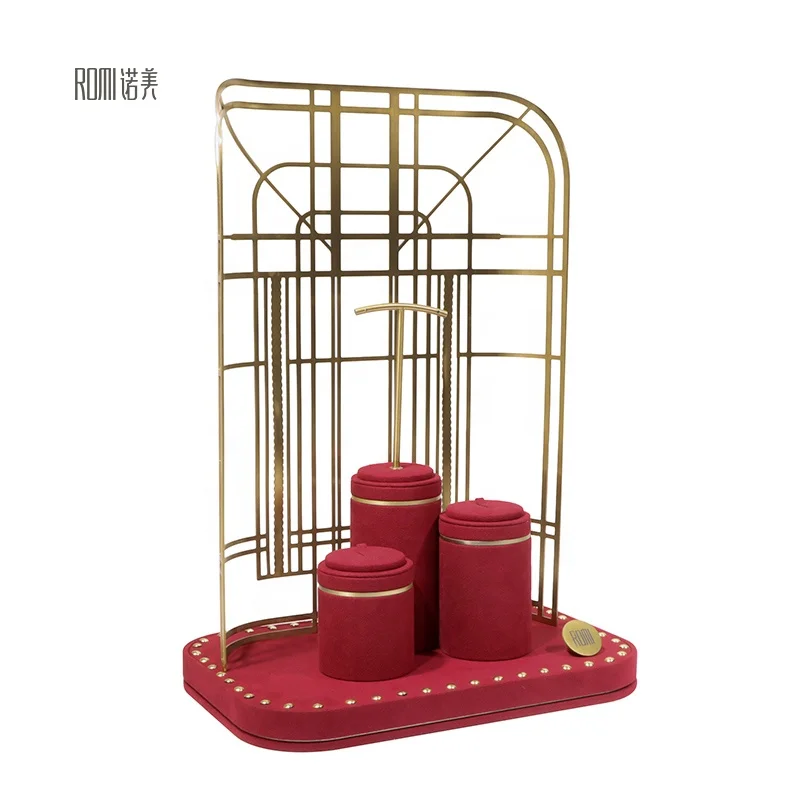 

Custom. fashion suede showcase jewelri window display design velvet jewelry display ring earring stand set manufacture