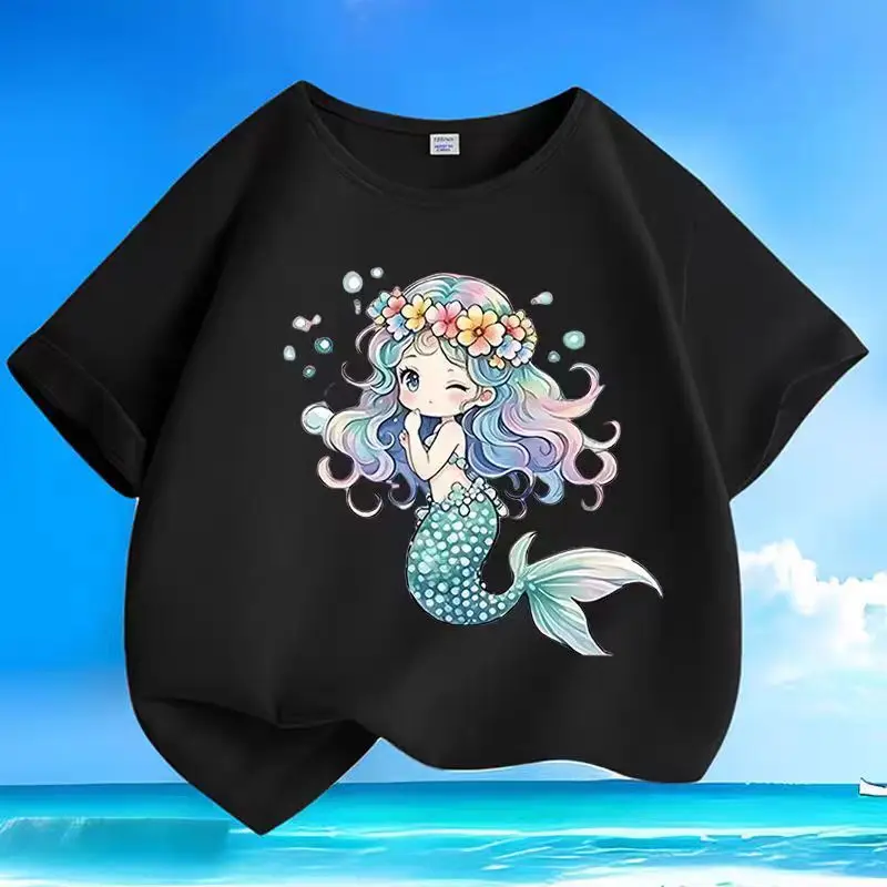 2026 Sommer Mädchen Cartoon Meerjungfrau Druck Kurzarm-T-Shirt - Reine Baumwolle Bequem und Atmungsaktiv Mädchen Halbarm-T-Shirt – Detail 3