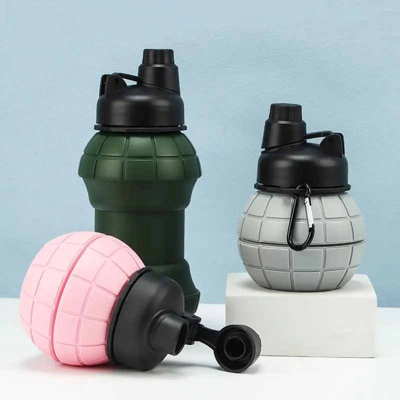New 1Pcs 500ml Cup Portable Kettle Grenade-Shaped Silicone Collapsible Water Cup For Sports Outdoor Hiking Travel