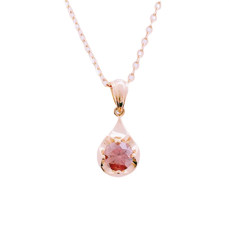 585 Purple Gold Plated 14K Rose Gold Necklace Exquisite Gemstone Light Luxury Flower Pendant Sweet Charm Clavicle Chain Jewelry