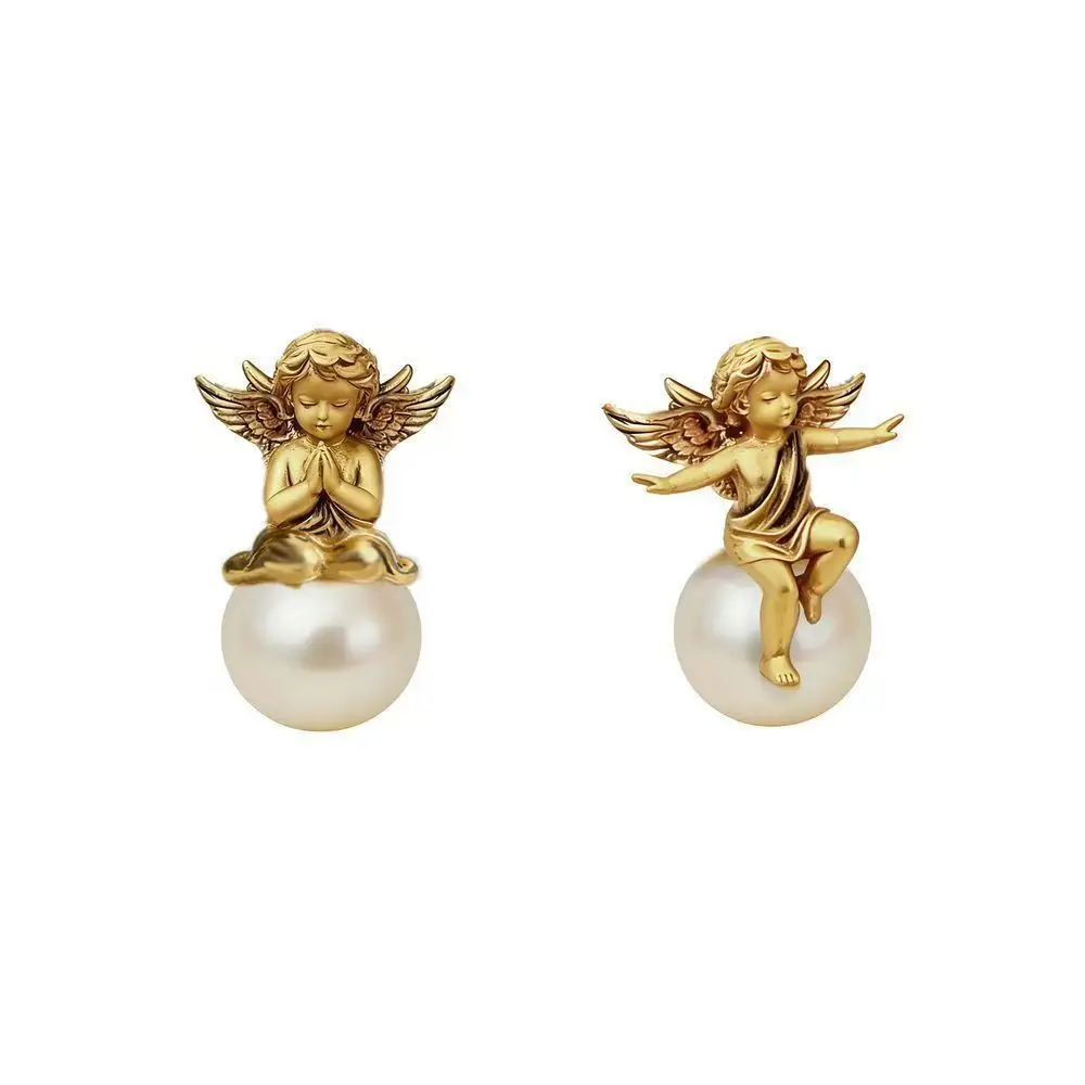 

Cute Angel Pearl Earrings 18K Gold Plated S925 Silver Pin French Romantic Luxury Ear Studs for Women
