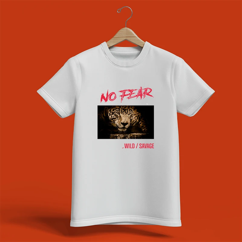 

Casual No Fear Leopard Print Spring Summer 2025 New Fashion Trend Women T Shirt