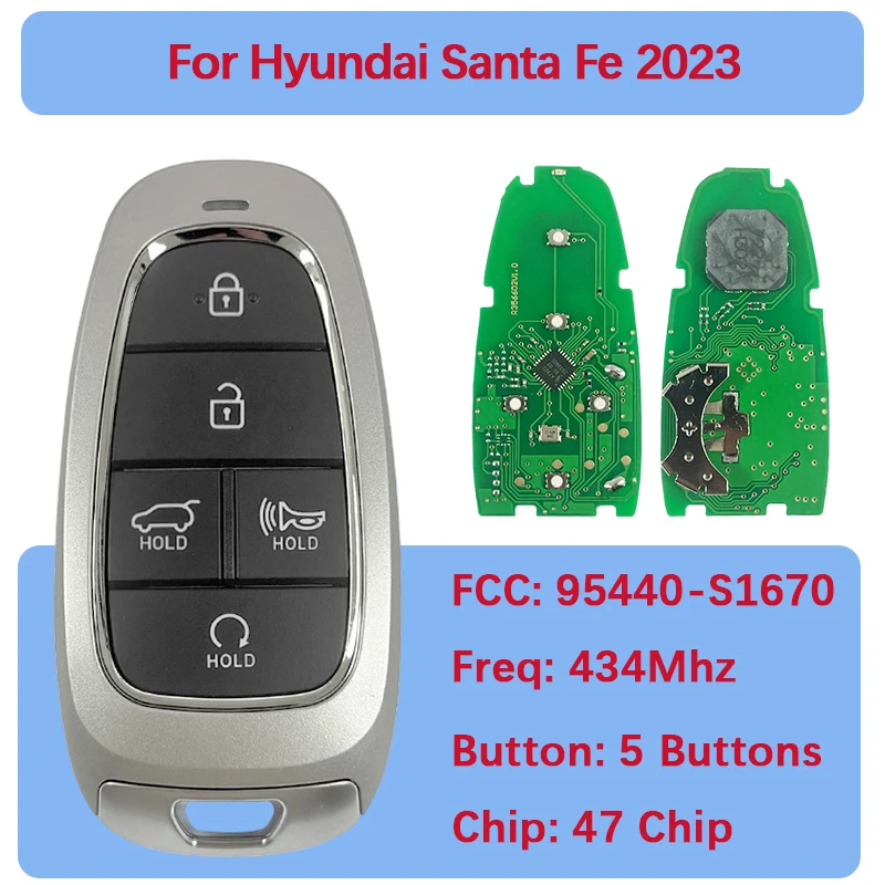 

CN020309 Послепродажный 5-кнопочный смарт-брелок 47 чипов 433 МГцc 95440-S1670 TQ8-FOB-4F27 для Hyundai Santa Fe 2023