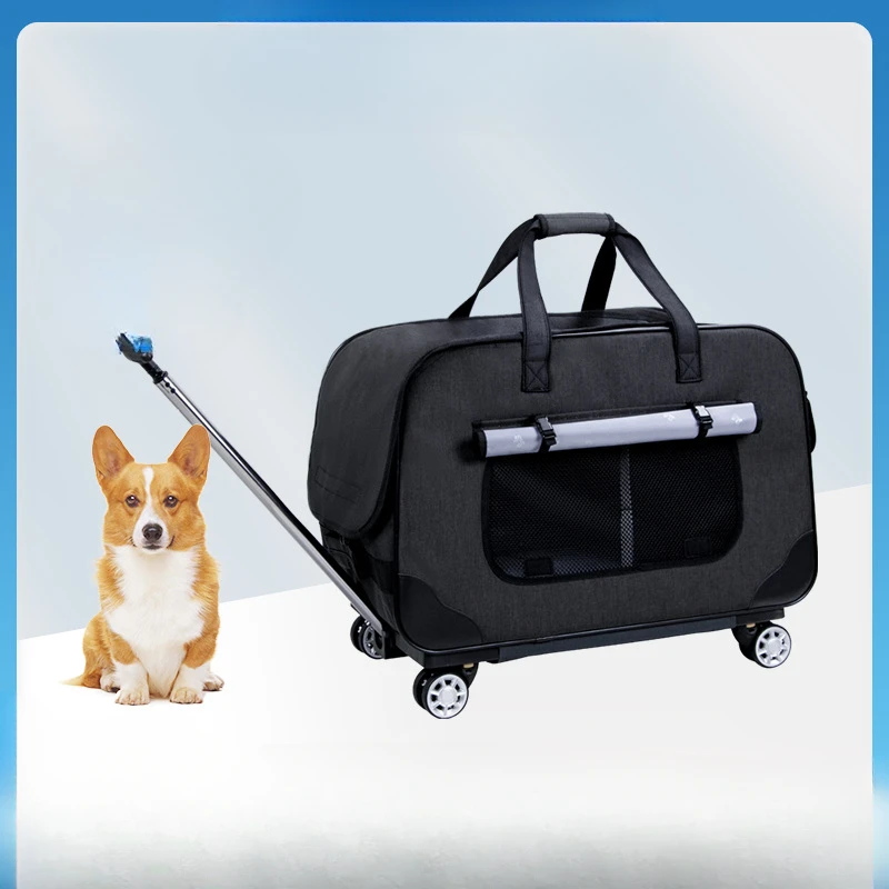 

Dog Cat Bag Pet Four Wheel Folding Trolley Box Windproof Concealed