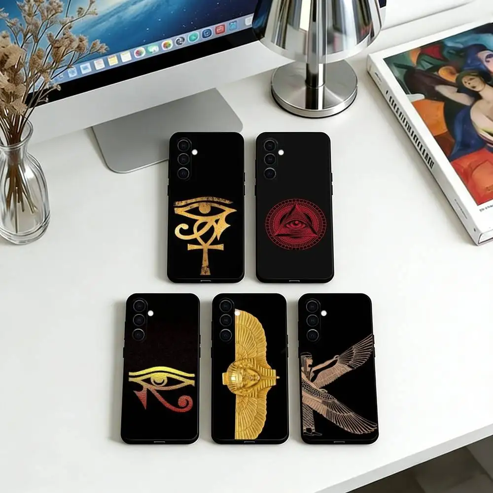 Ancient Egyptian Symbols Phone Case For Samsung Galaxy A73,A72,A71,A70,A53,A52,A51,Soft Black Cover