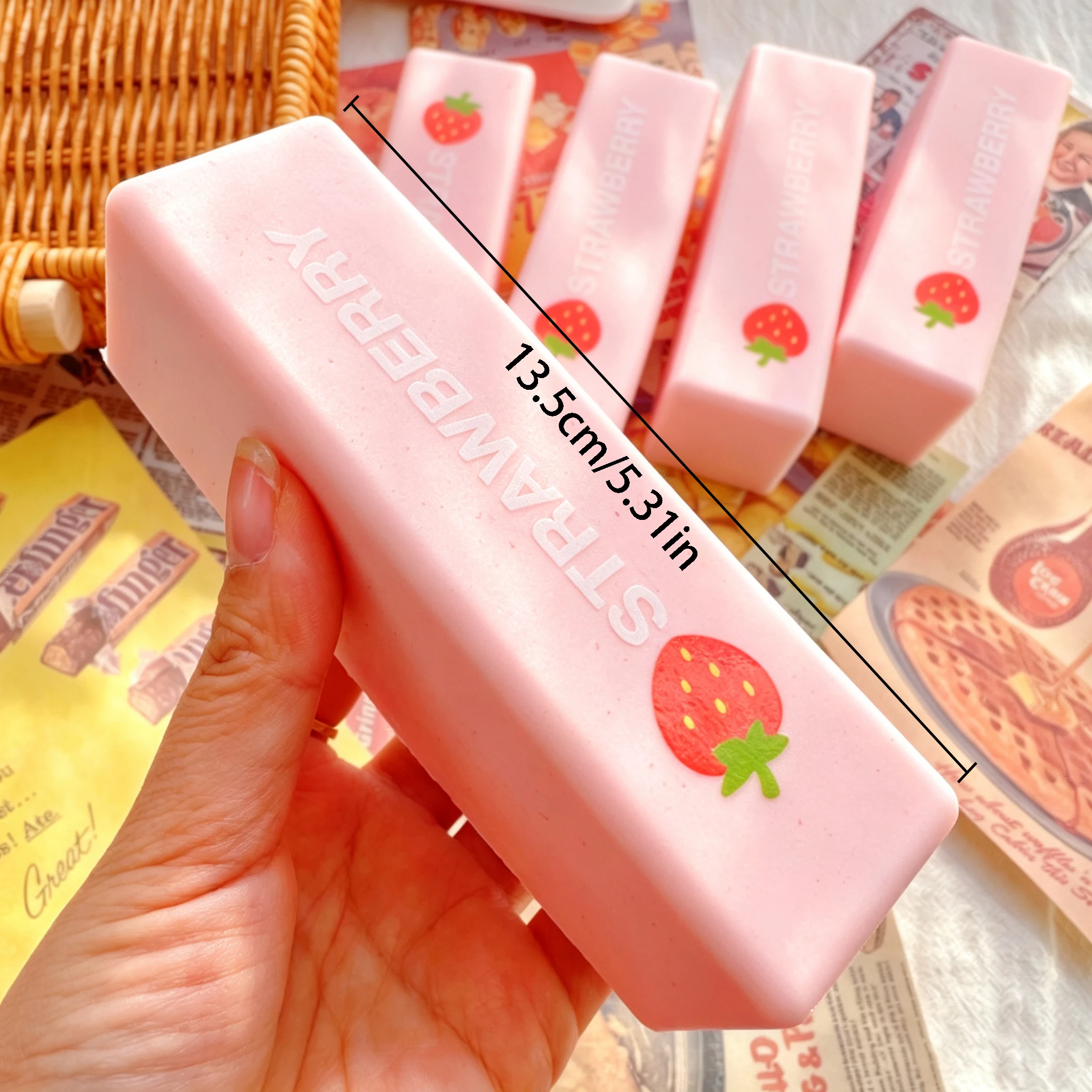 Fragrant Strawberry Cream Stick Squishy Toy Slow Rising PU Pop Fidget Toy Kids Gift Classroom Reward Holiday Office Decor.