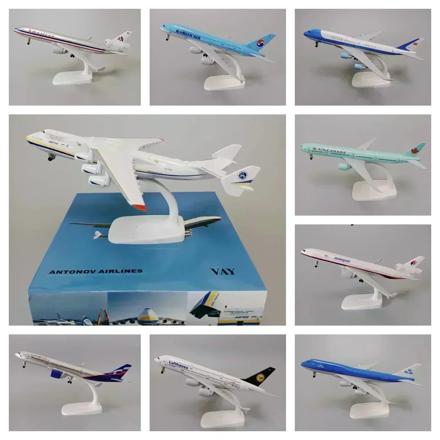 20cm Alloy Soviet Union ANTONOV 225 Airlines KLM USA PAN AM Lufthansa QATAR B747 A380 B787 Airplane Model Plane Diecast Aircraft