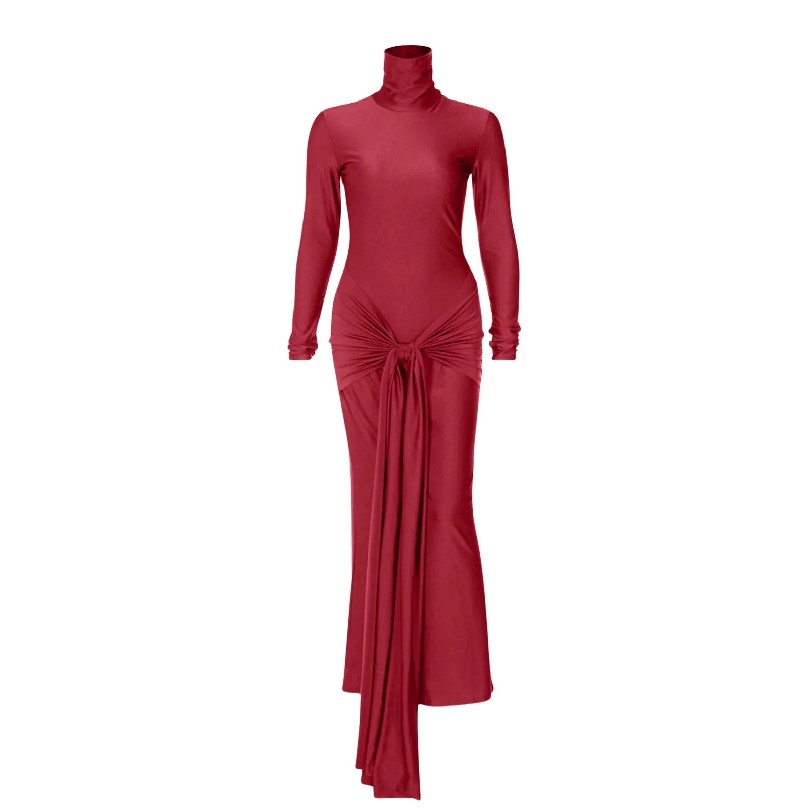 Turtleneck Long Sleeve Maxi Dress for Women Fashion Irregular Bodycon Long Dress Streetwear Solid Slim Party Evening Dresses