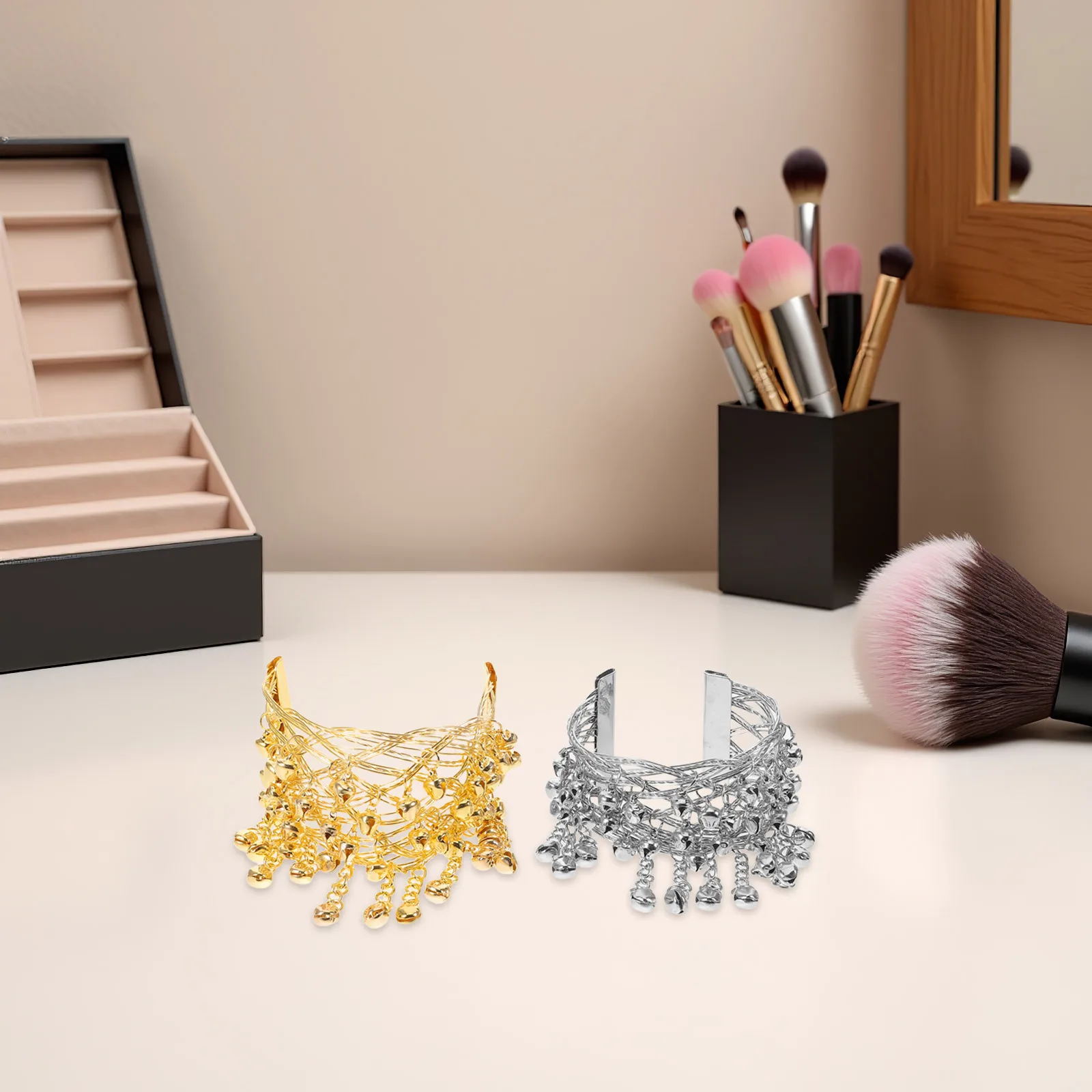 2 個ベリーダンスアームブレスレットメタルカフバングル伝統的なモダンスタイルのメロディアスベル快適なダンス衣装アクセサリー