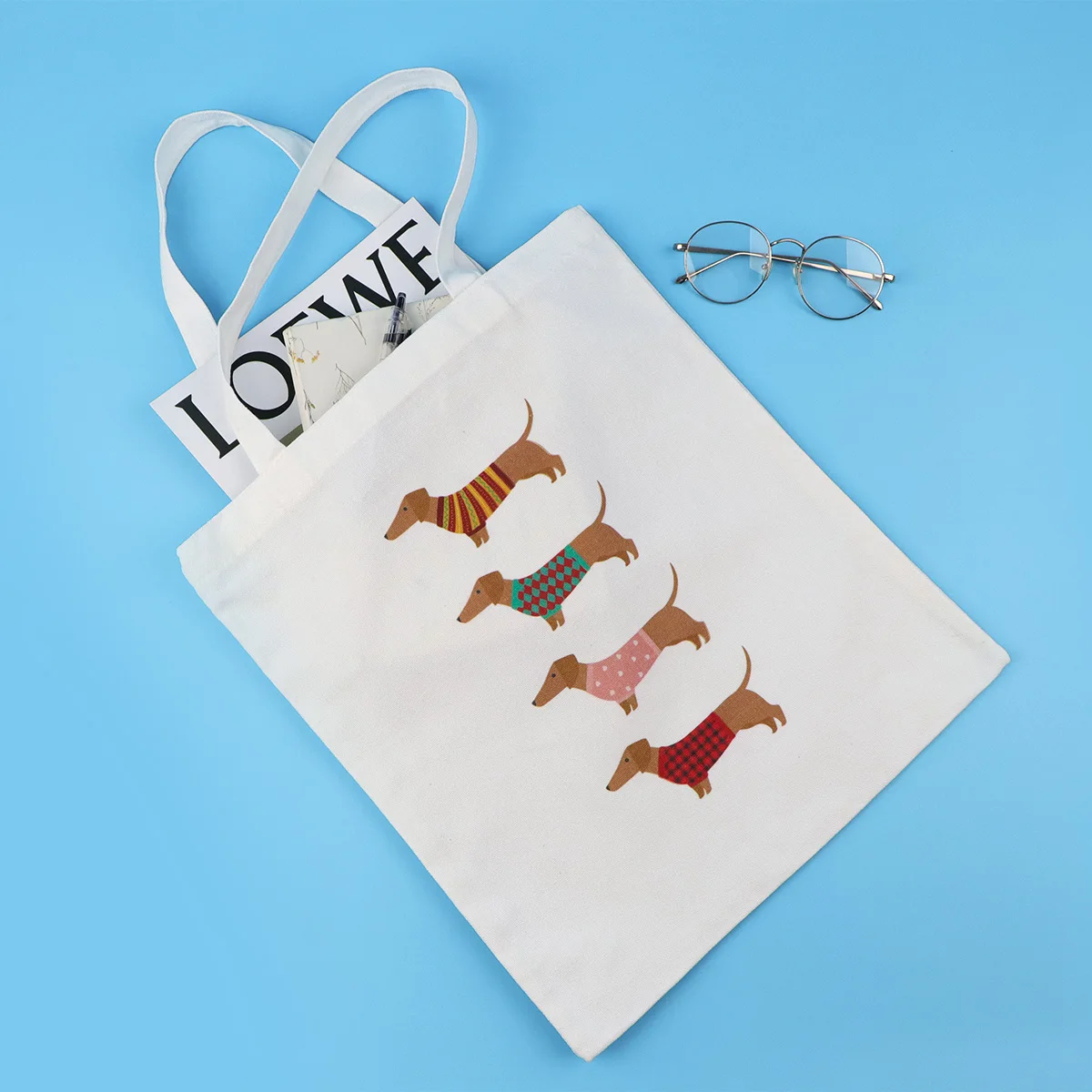 

Милая сумка через плечо с собакой таксы, сумки-шопперы, большая вместительная парусиновая сумка-тоут без молнии, эко-повседневные сумки для студентов