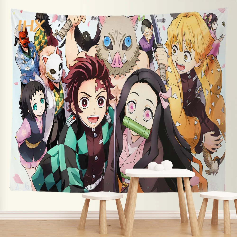 Japanese Anime Tapestry Wall Hanging Hippie Room Decor Demon Slayer Anime Cloth Wall Tapestry Bedroom Background Home Decoration