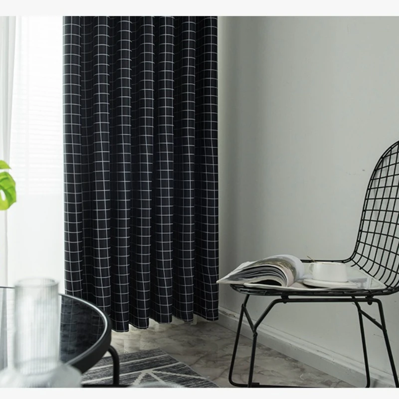 

Full Blackout Black Plaid Printed Curtains Sunshade Outdoor Bedroom Living Room Custom Size Fashion Jacquard Thick Door