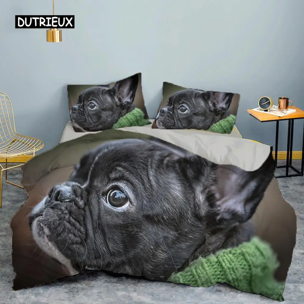 

French Bulldog Printing Children Kids Bedding Sets Polyester Duvet Cover Pillowcase Queen King Size Cute Pet Puppy Quilt Cover