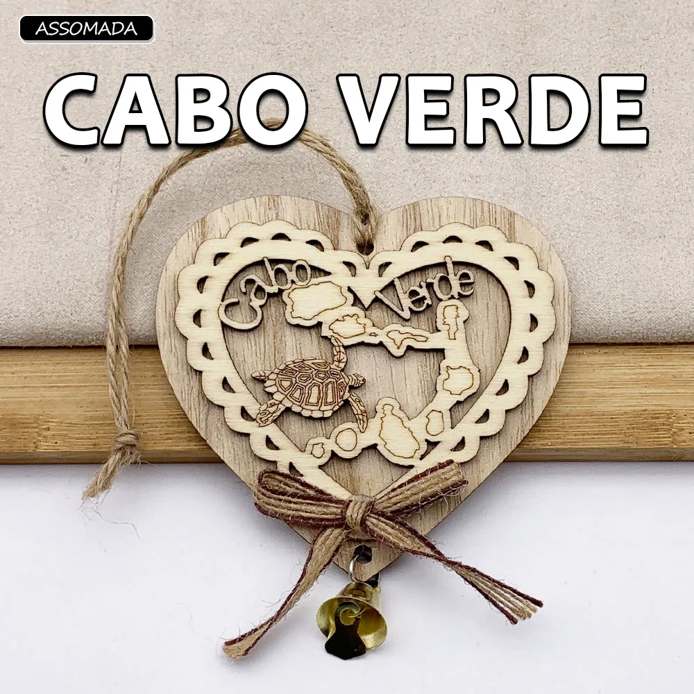 Heart Cabo Verde Car Pendant Wood Ornamento Doors Windows Walls CAPE VERDE Island Charms Map Travel Souvenir Decoration Gift