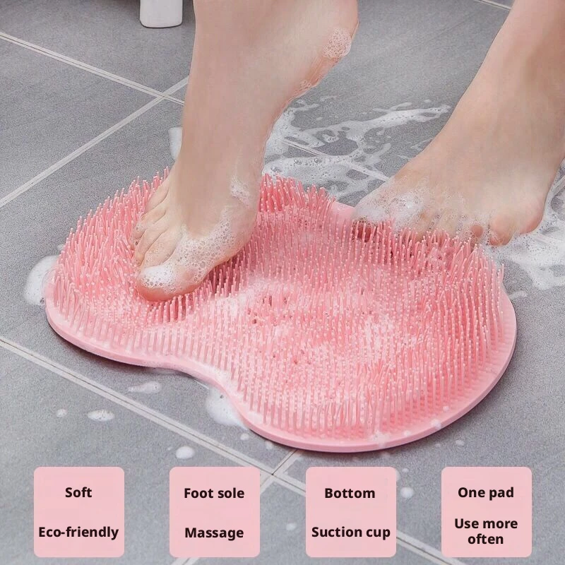 Silicone Shower Foot Scrubber Mat with Wall-Mounted Suction Cups, Back and Foot Cleaning Mat for Bathroom Essentials