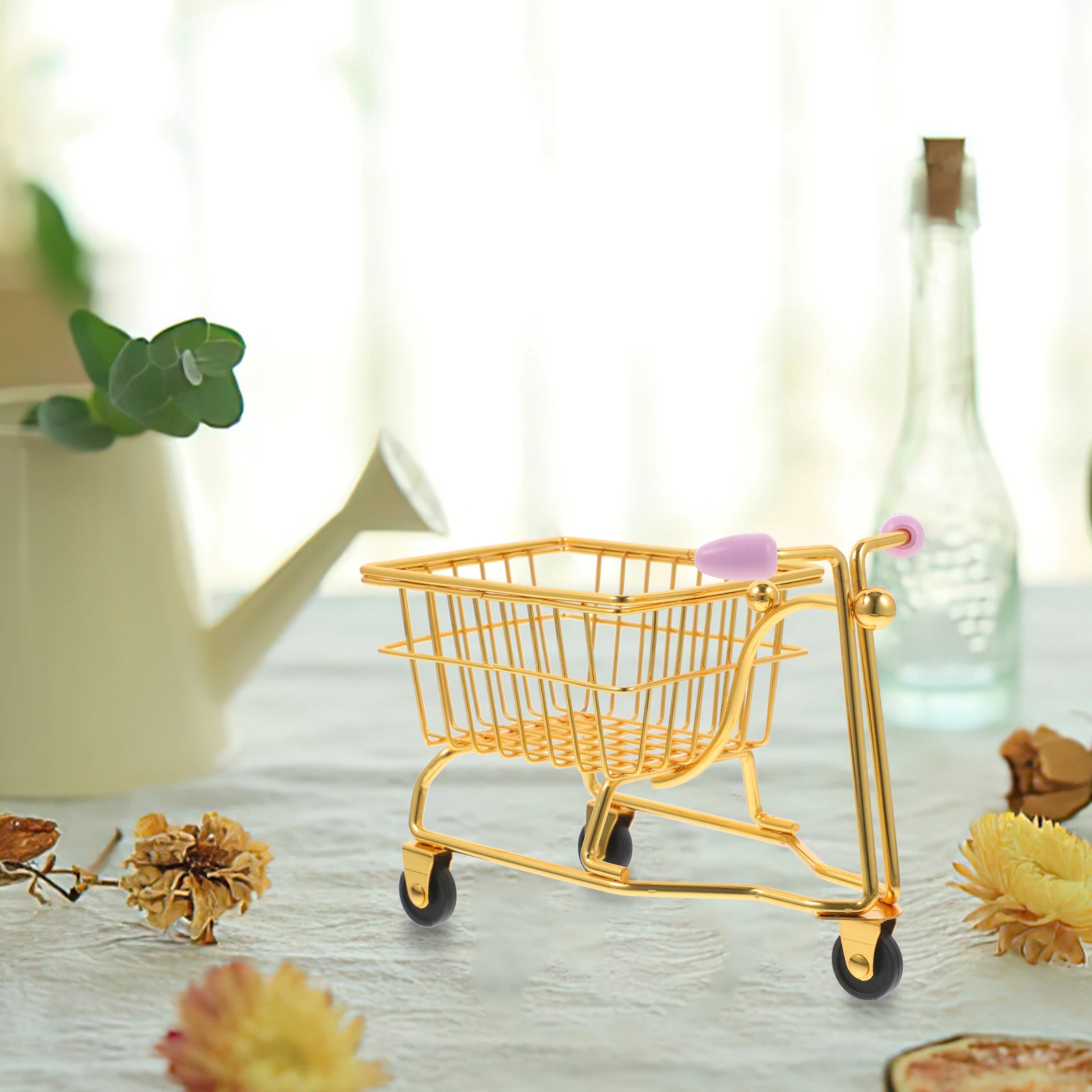 

Mini Shopping Makeup Sponge Container Storage Basket Silver Decorative Toy Small Supermarket Makeup Sponge Holder Desk ganizer