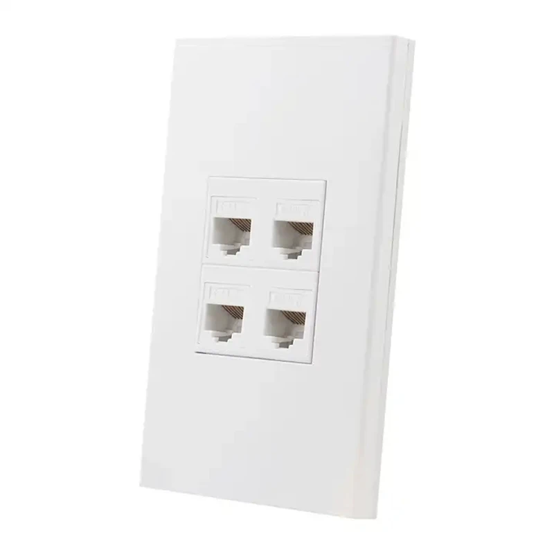 4 Ports CAT6 RJ45 Wall Panel Four Gangs CAT.6 Pass Through LAN Network Socket In US Standard Faceplate White Color