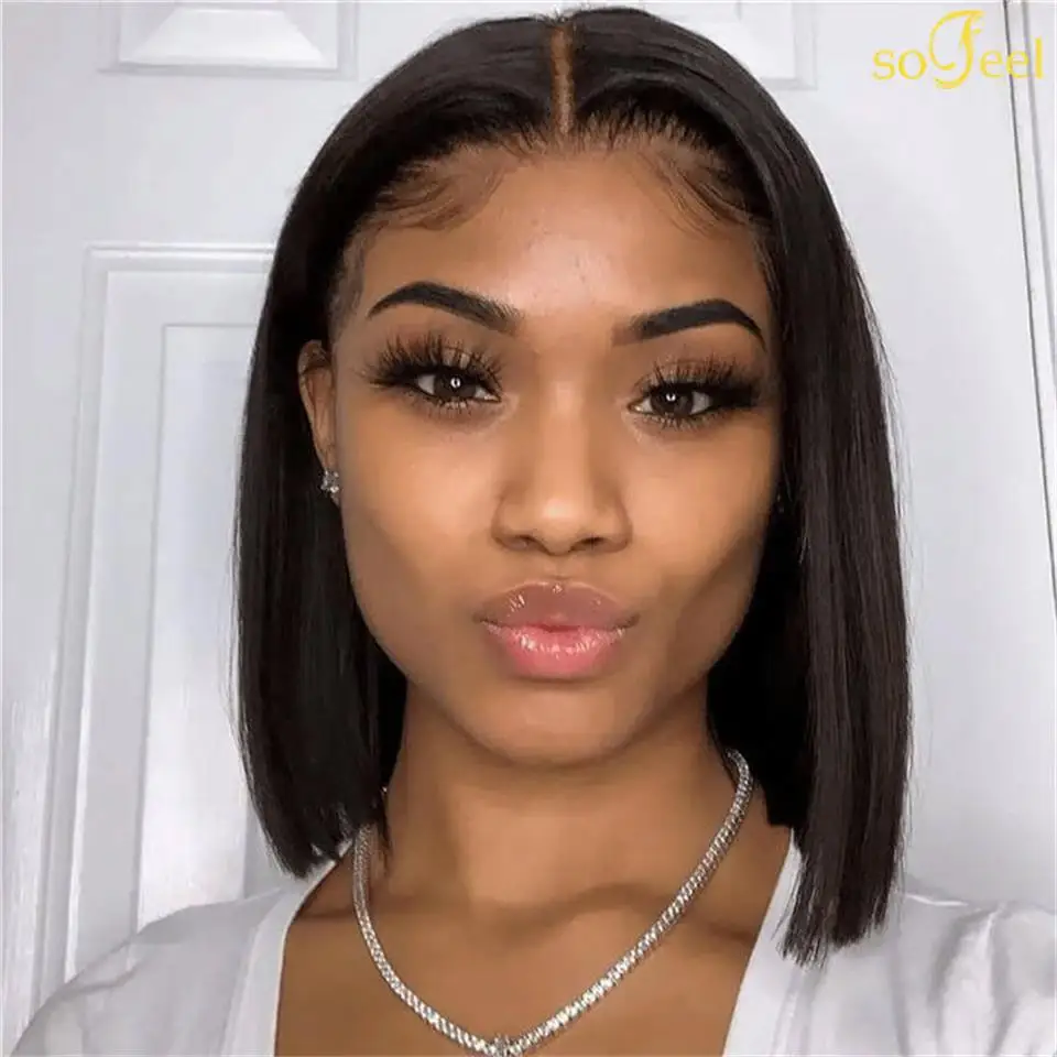 Straight Bob Wig T Pare Human Hair Lace Wigs For Black Women India Hair Pre-Plcuked Wig 13X1 Lace Frontal Wigs Short Bob Wig