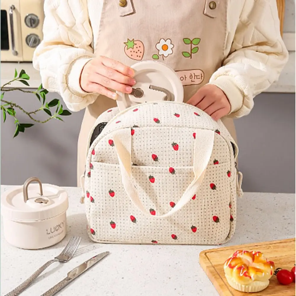

Floral/Plaid Design Corduroy Lunch Bag Waterproof Handheld Insulated Lunch Tote Large Capacity Multifunctional