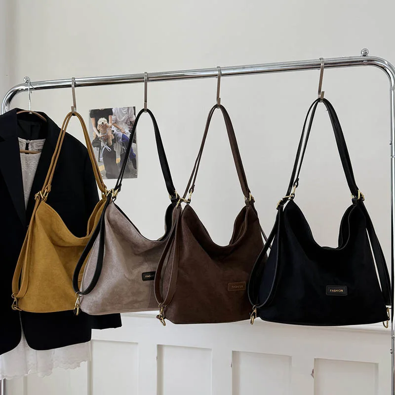 

Замшевая сумка-ведро 2025 года, просторная женская сумка через плечо, через плечо для ленивой девушки под мышками, универсальная сумка «день-ночь», текстурированная