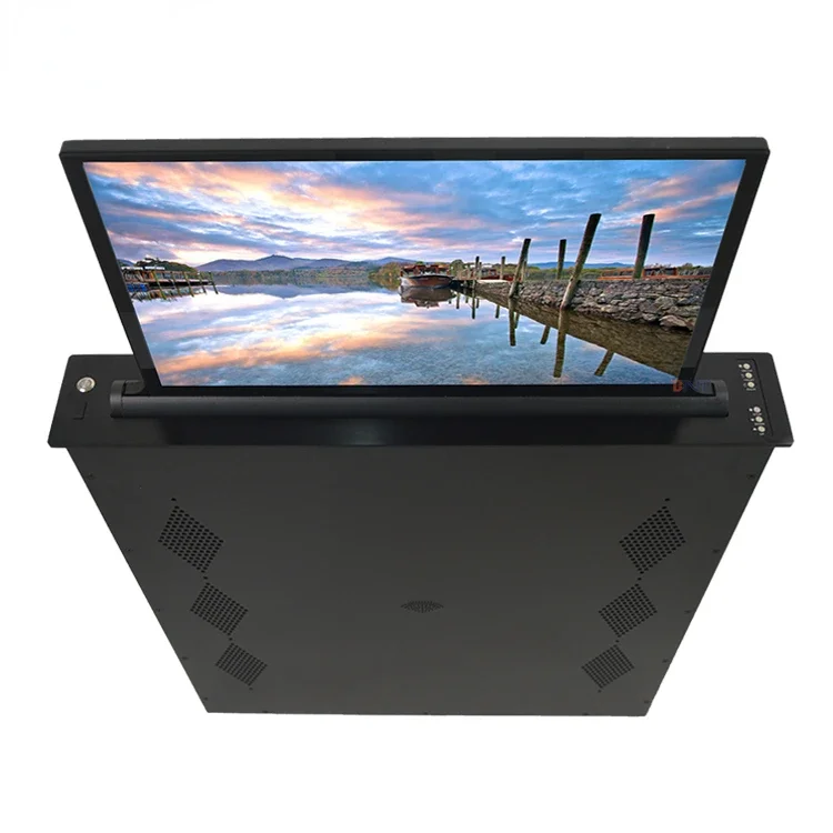 15.6 Inch Touch FHD Screen Up Down Hidden In Desk Retractable Motorized Monitor LCD Lift With Pitching Angle