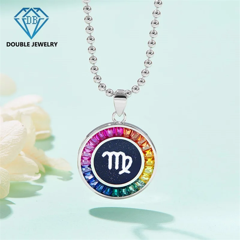 

Double Jewelry 2024 Virgo design gemstone pendant necklace 925 sterling silver Jewelry for Man Woman Valentines party jewelry