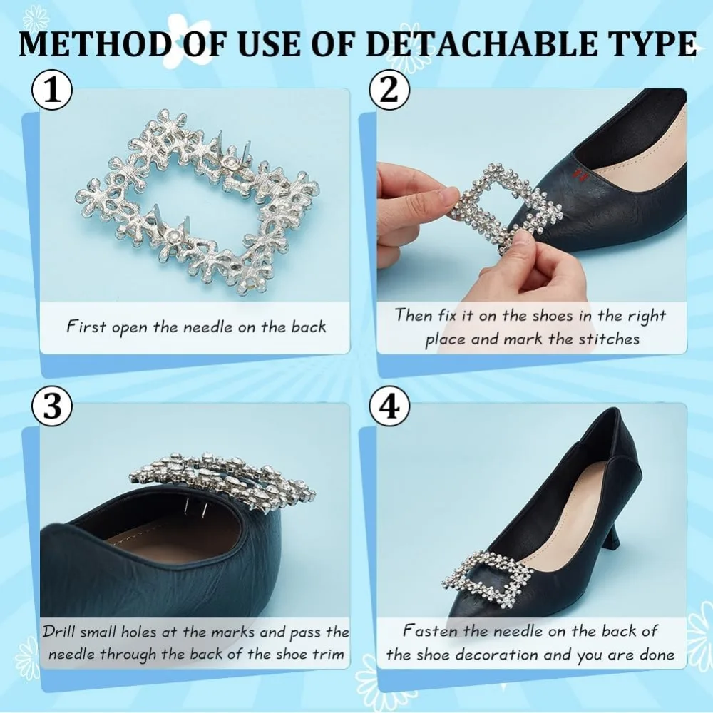 1 Paar Kristall-Strass-Schuhclips, trapezförmig, splitterglänzende Strass-Schuhschnalle, abnehmbare Schuhdekoration, Hochzeit, Braut