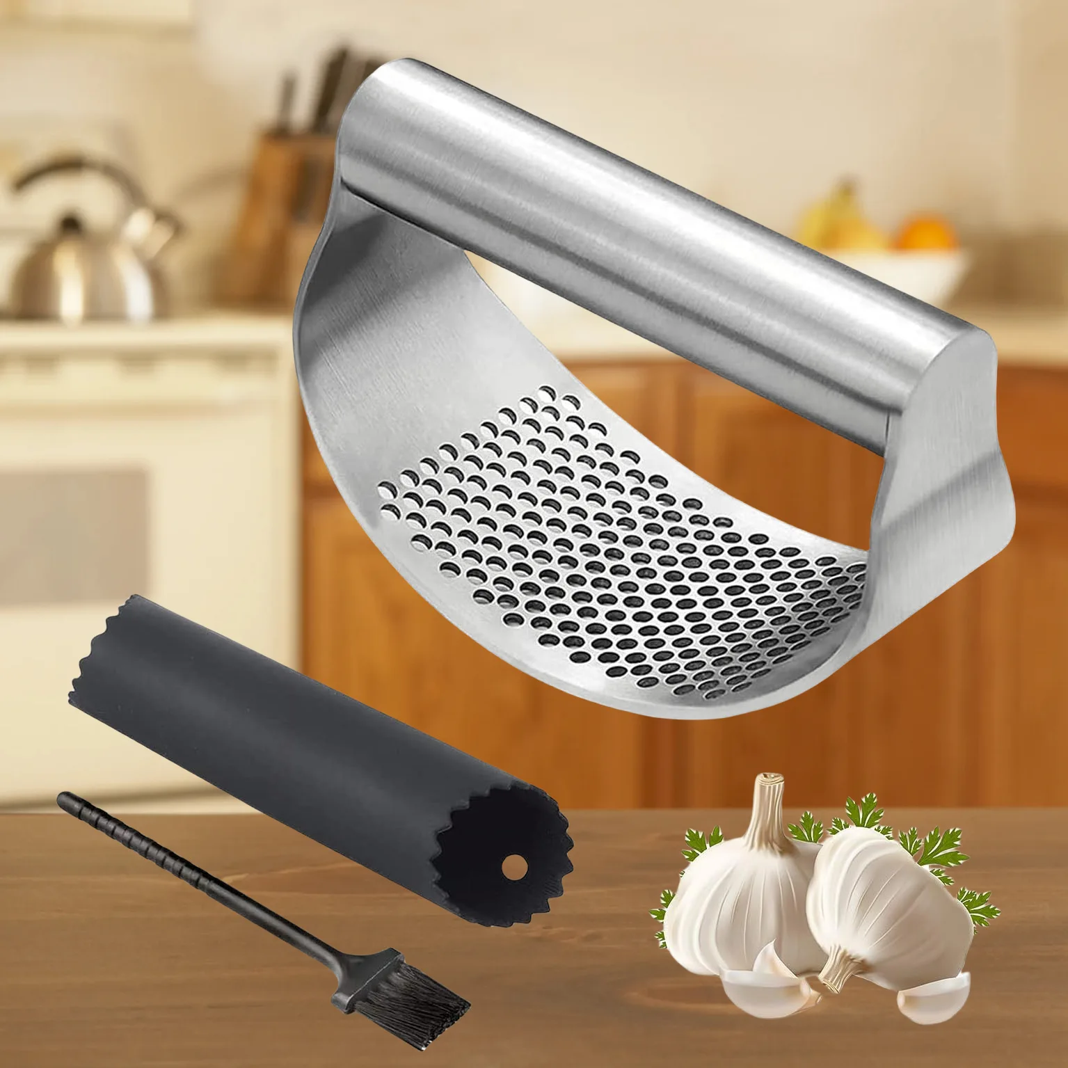 

Upgraded Stainless Steel Garlic Press Squeezer Manual Garlic Ginger Rocker Crusher Garlic Cutting Mince Tools Kitchen Gadgets