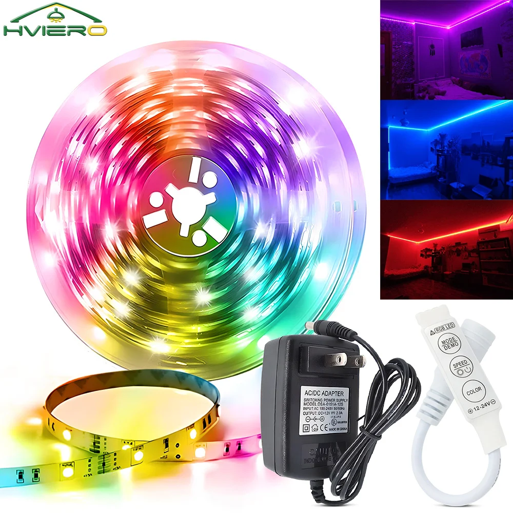 5M 10M LED Strip Lights 5050 RGB IR Control Color Changing Lights with 3/24/44Keys Remote Mode for Room BackLight Decoration TV