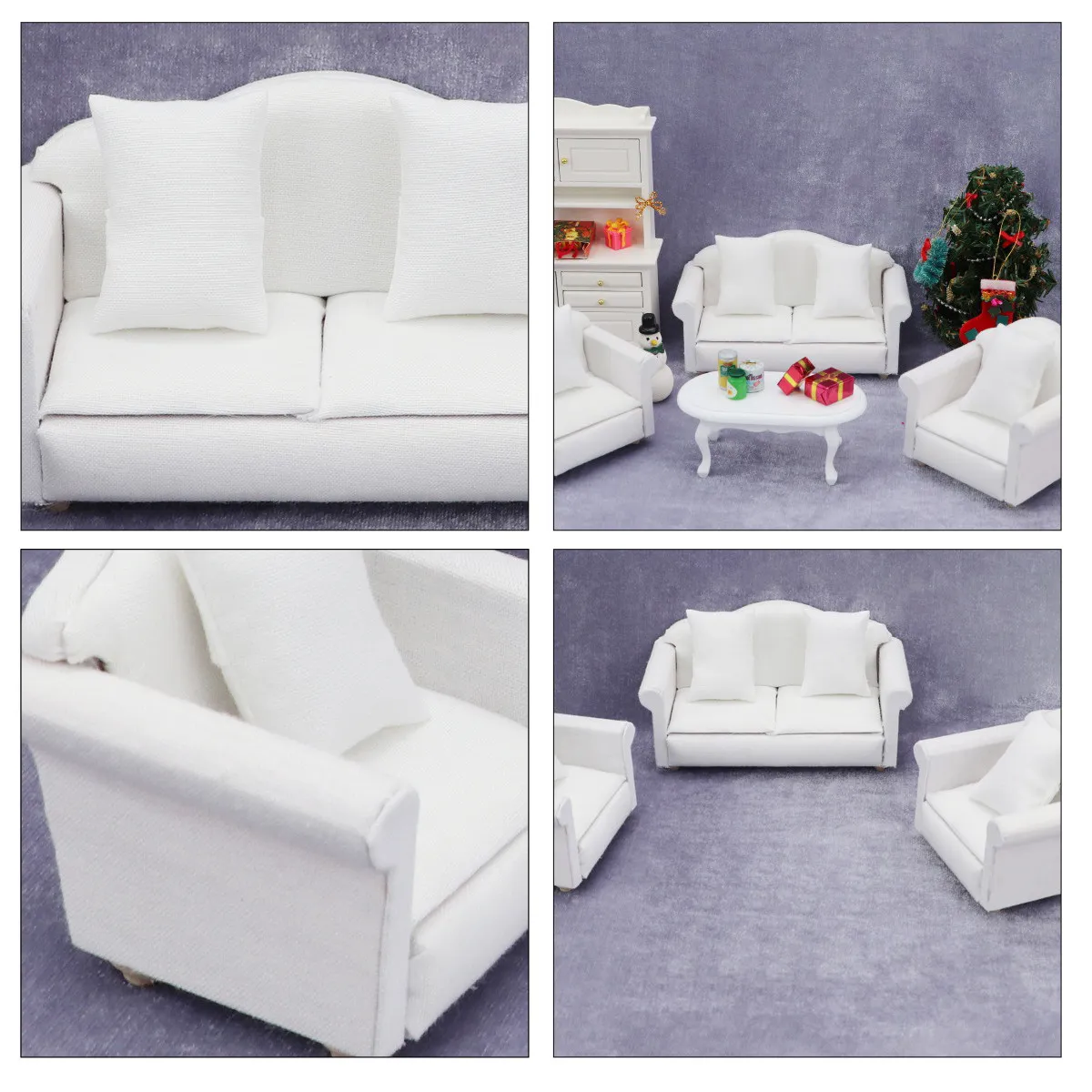 

1Set White Miniature Sofa for Dollhouse Decor Mini House Furniture Wooden Cloth Construction Lightweight Safe Detailed Realistic